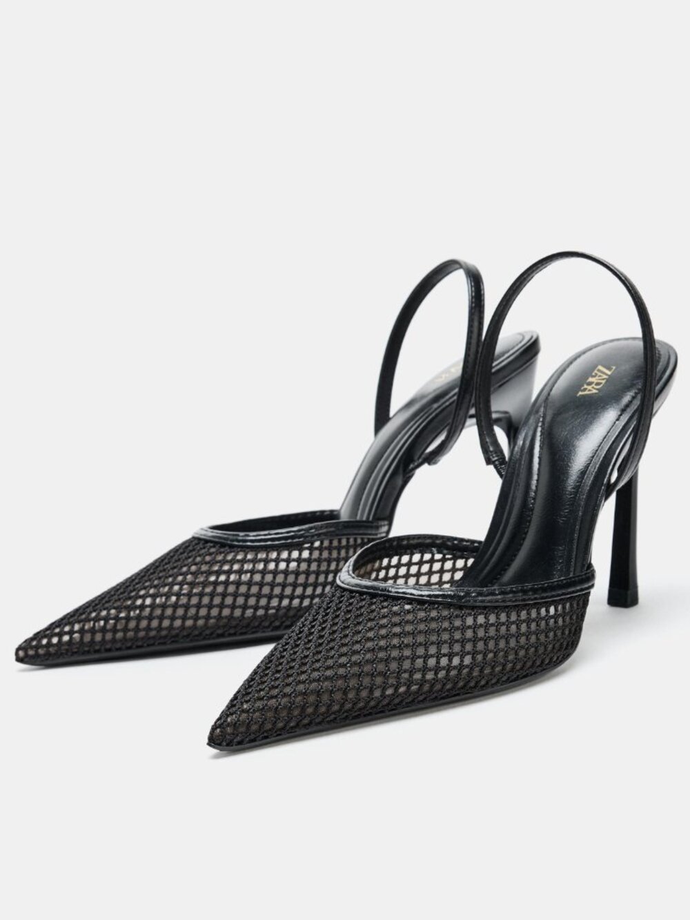 Zara Black Mesh Slingback Heels Size 7.5 NWT